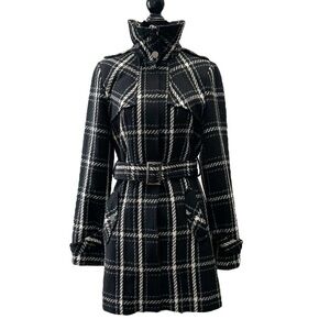 Ricki’s Chic Black Grey White Plaid Coat Belted Size XS